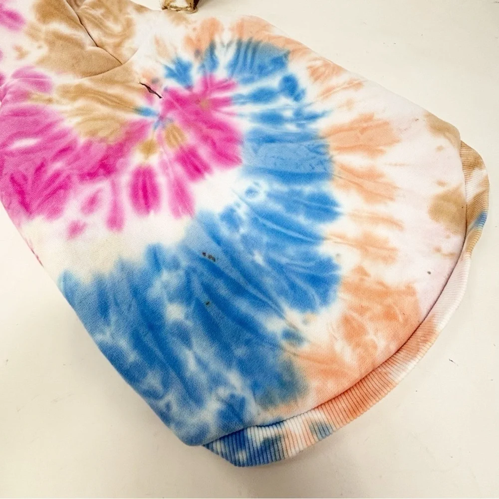 New FOUND MY ANIMAL Multicolor Tie Dye Hoodie Cotton Fleece Size Medium